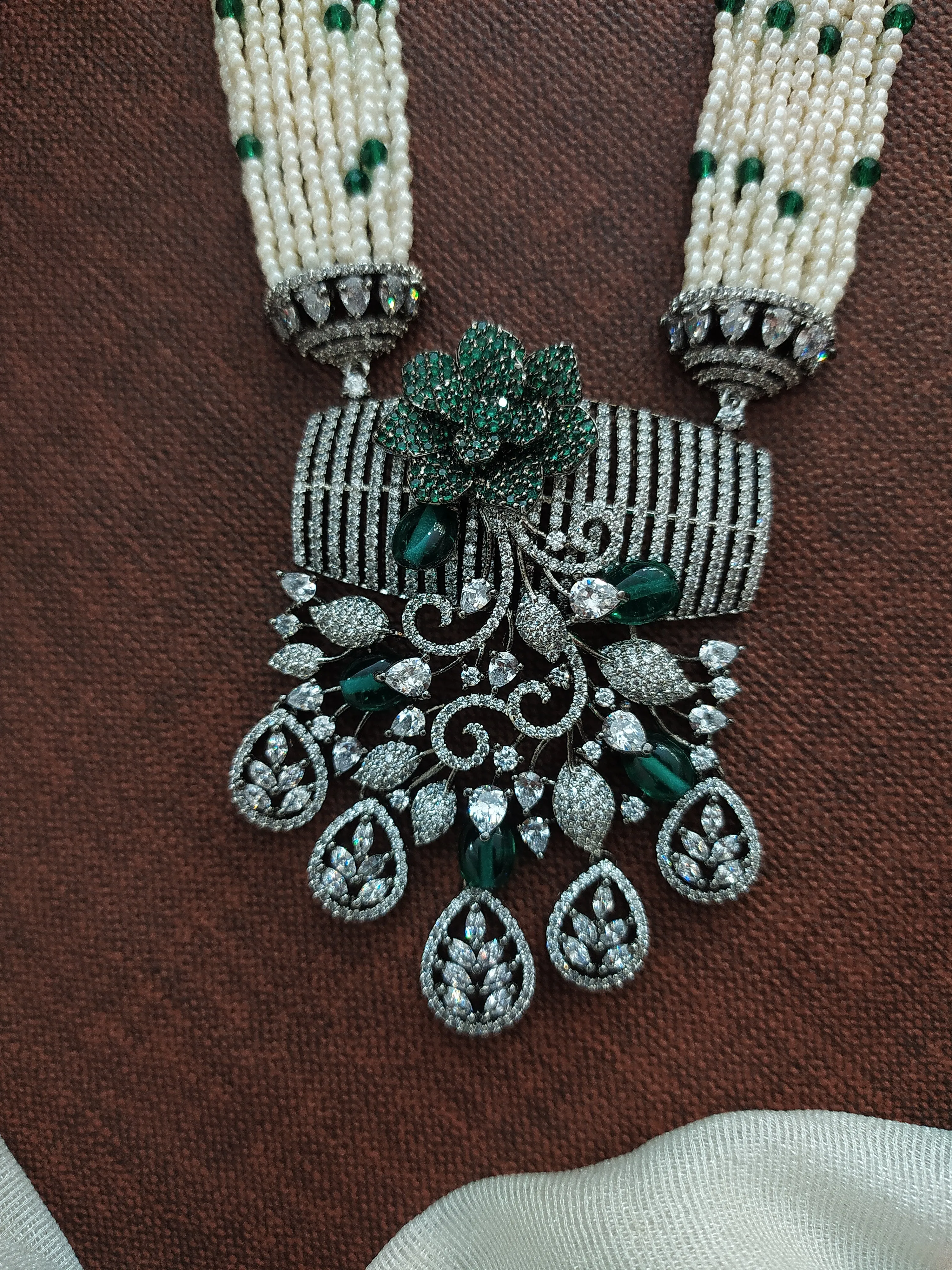 Pleasant Floral Design Zircon Stones Victorian Mala Set