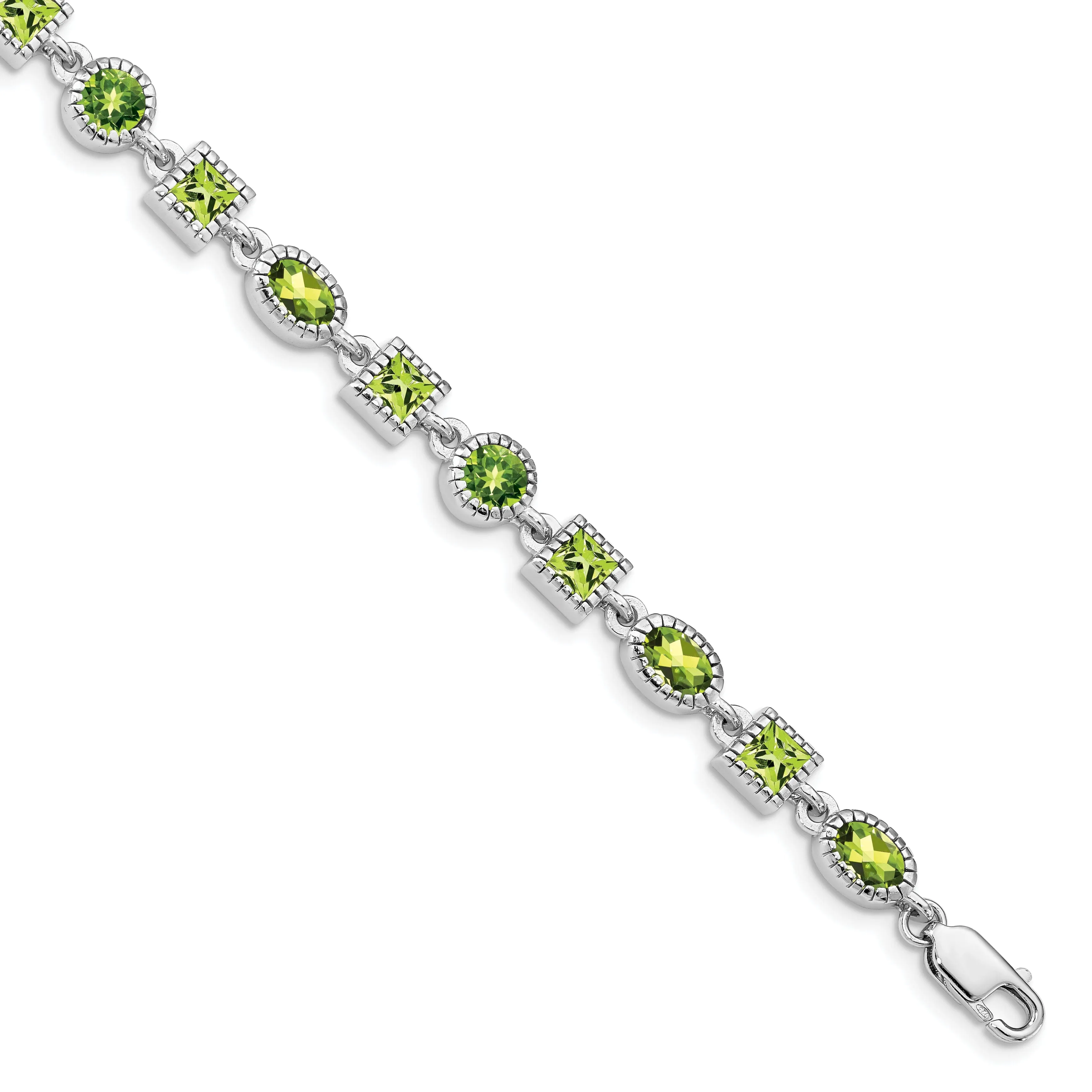 Polished Silver Peridot Gemstone Bracelet