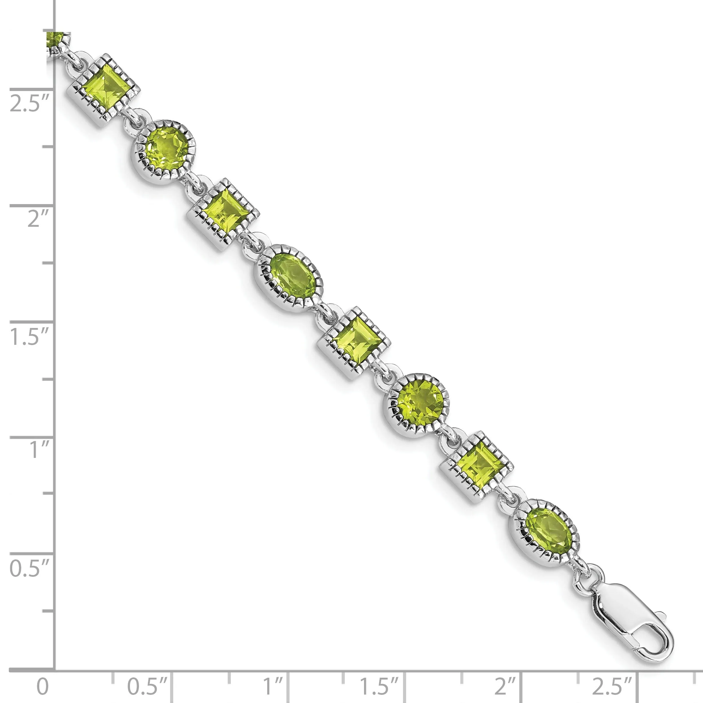 Polished Silver Peridot Gemstone Bracelet