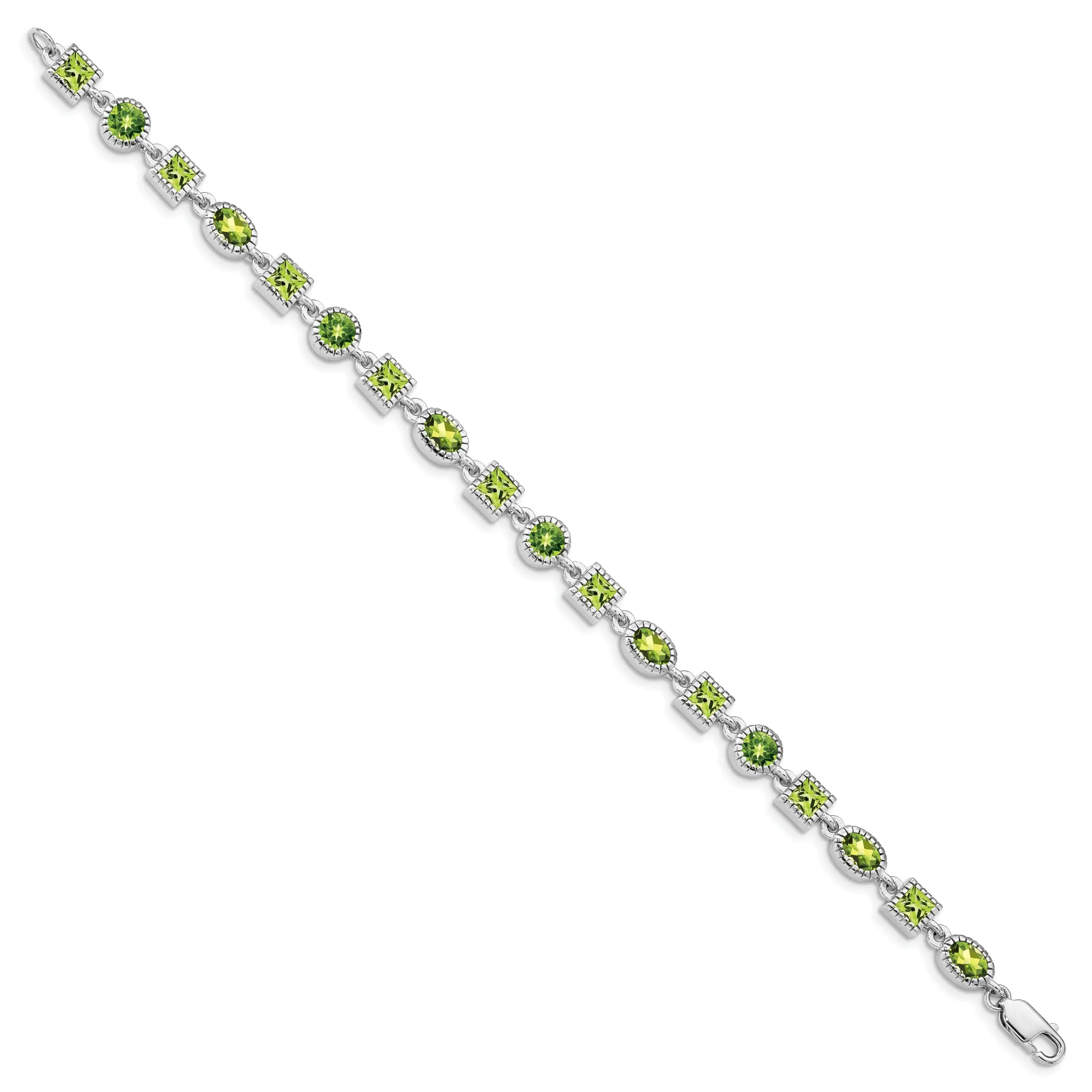 Polished Silver Peridot Gemstone Bracelet