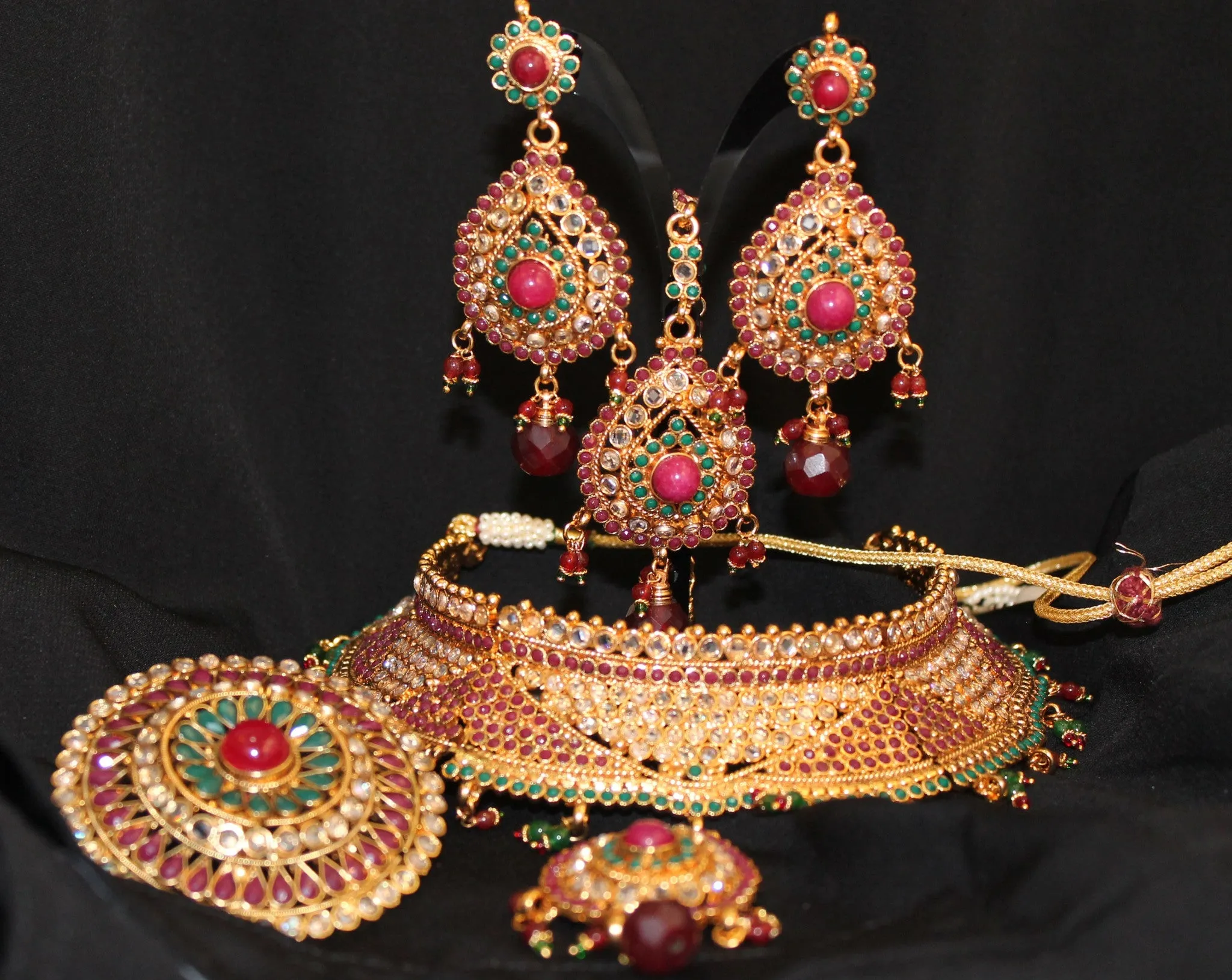 Polky Set 976 Zircon Ruby Emerald Indian Bridal Set Shieno Sarees