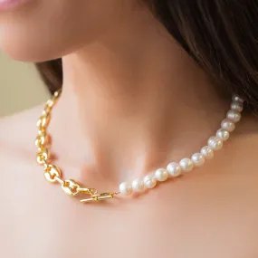 Pop Top Pearl Necklace 18k Gold Plated Beads With Freshwater Pearls