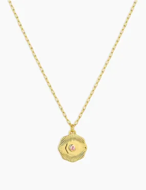 Power Birthstone Coin Necklace (October), Gold/Pink Tourmaline