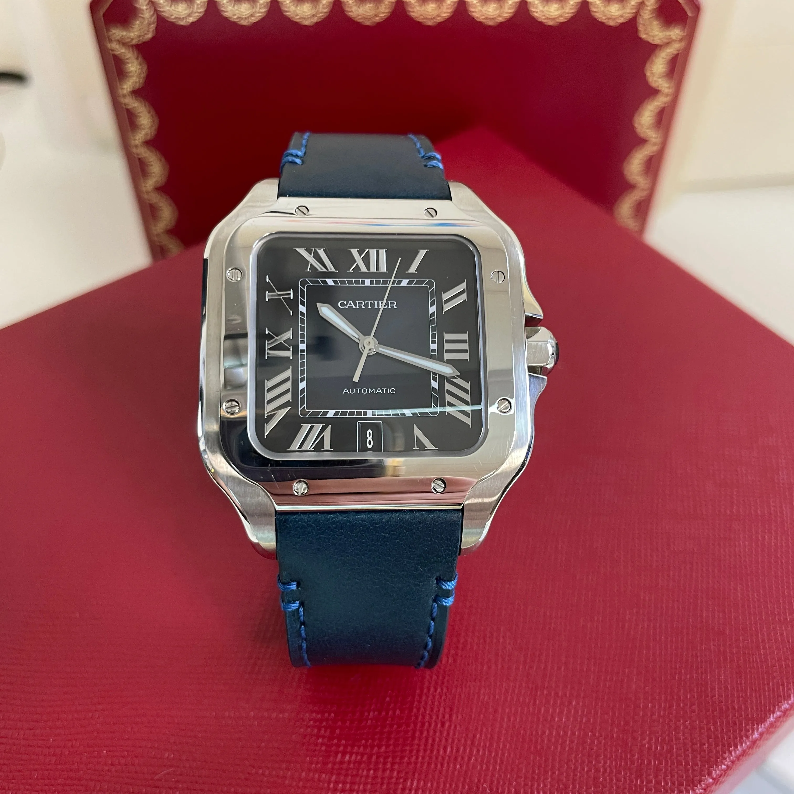 Pre-Owned Cartier Santos Large Blue Dial Watch WSSA0030 39.8mm