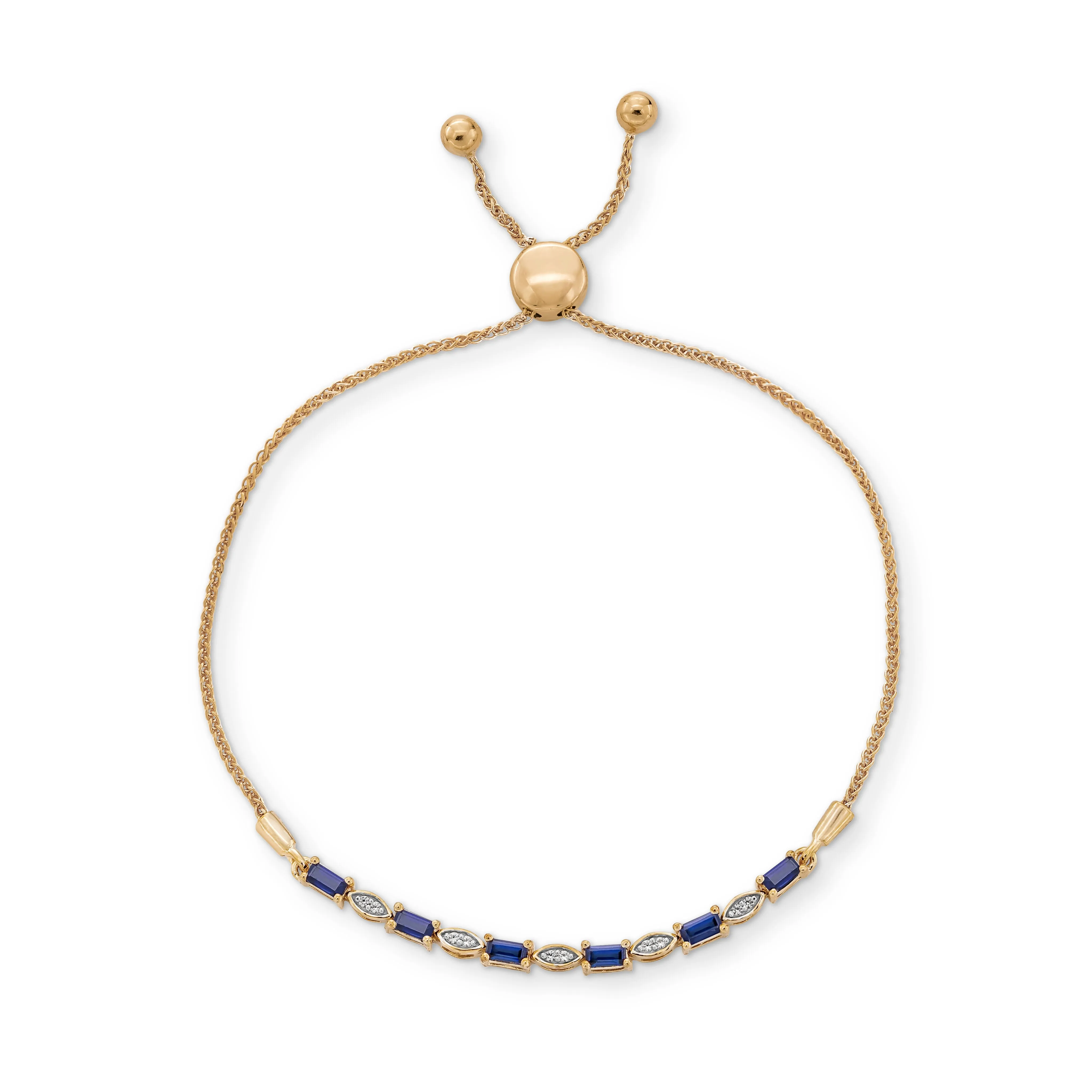 Pre-Owned Zales 14k Gold Plated Lab-Grown Blue and White Sapphire Marquise Frame Bolo Bracelet