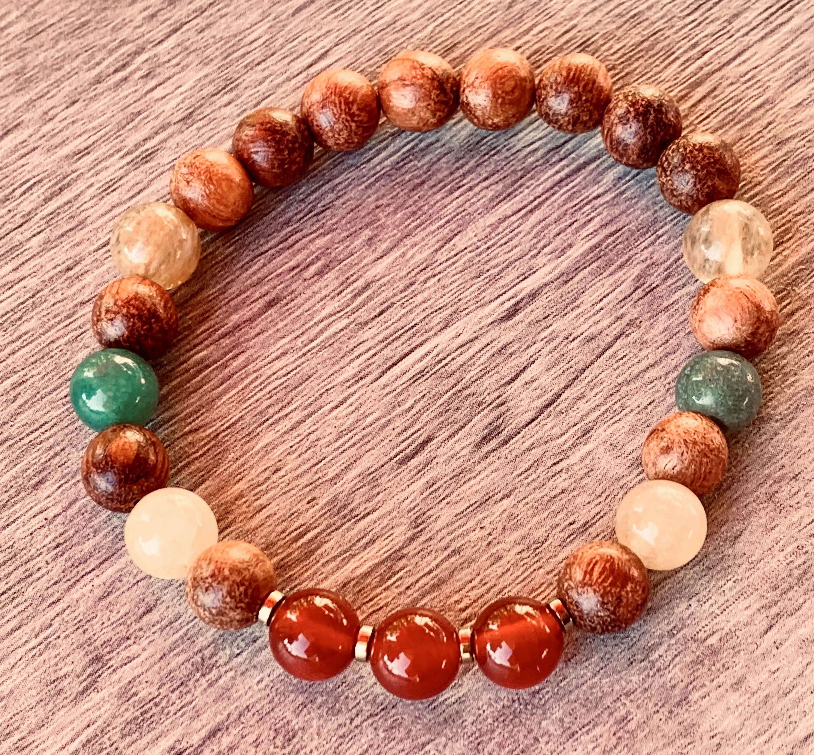 Presley Handmade Carnelian, Citrine, Jade, and Sandalwood Expandable Bracelet