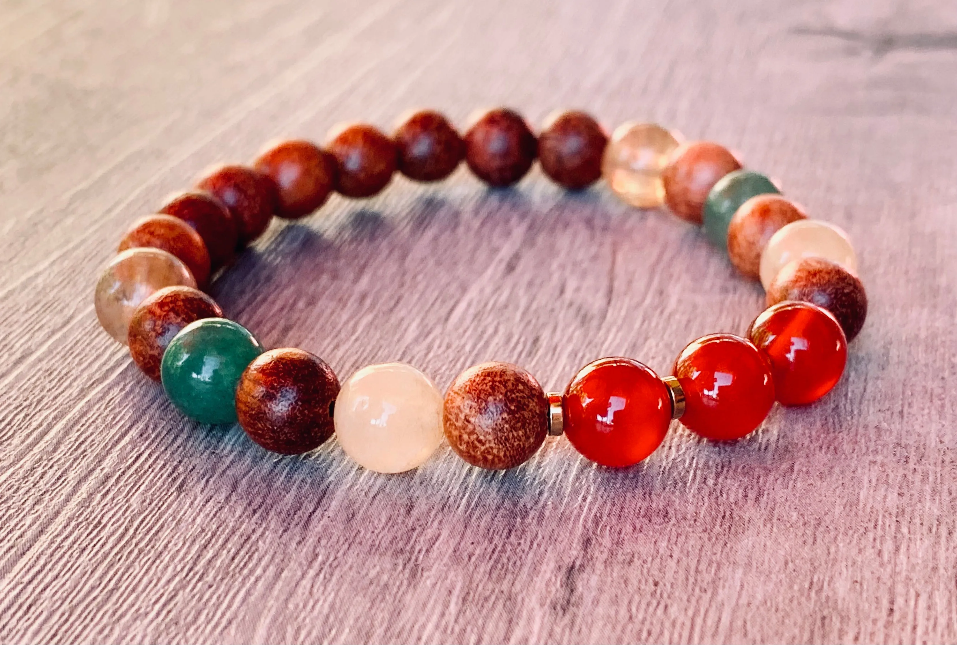 Presley Handmade Carnelian, Citrine, Jade, and Sandalwood Expandable Bracelet