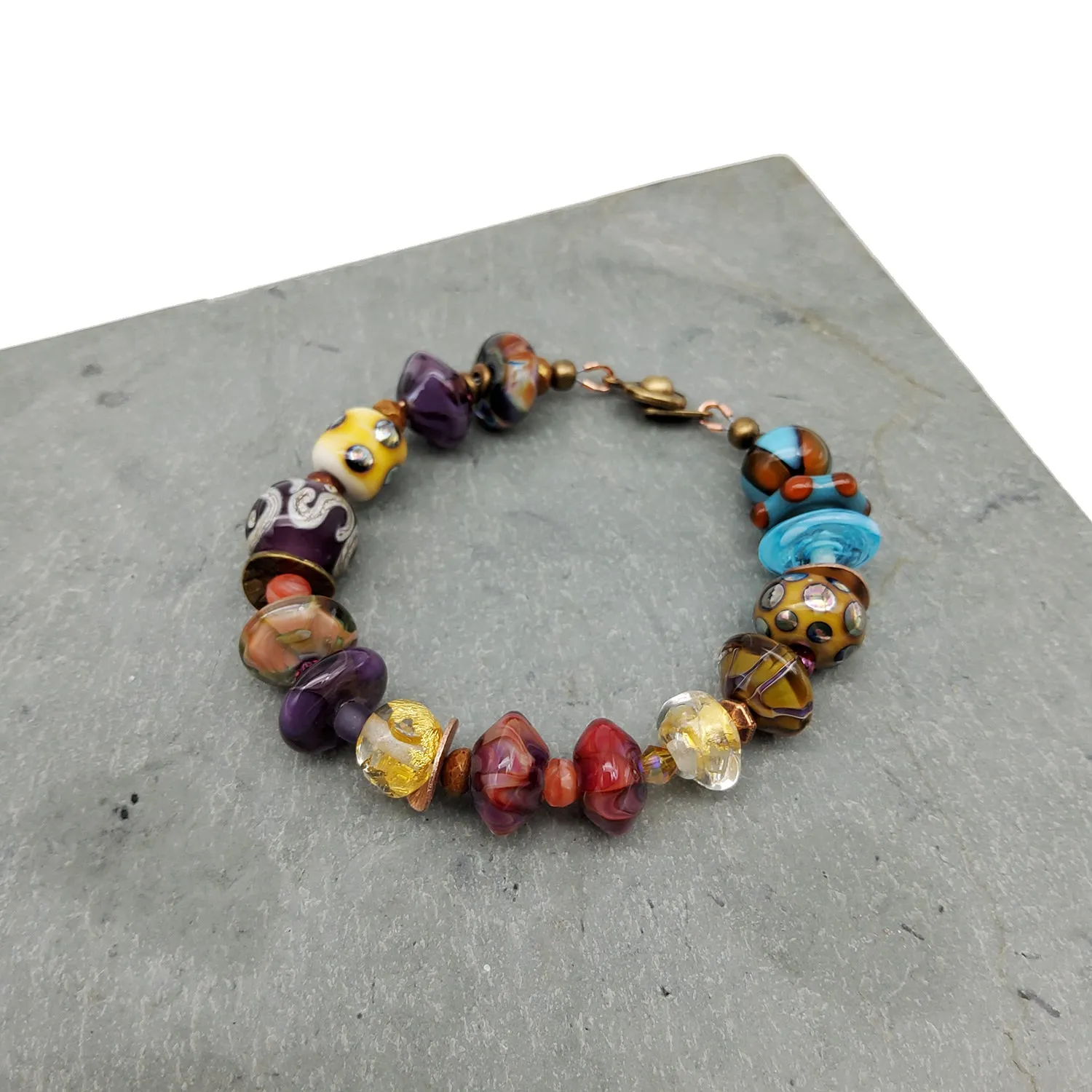 Purple and Yellow Glass Bead Bracelet