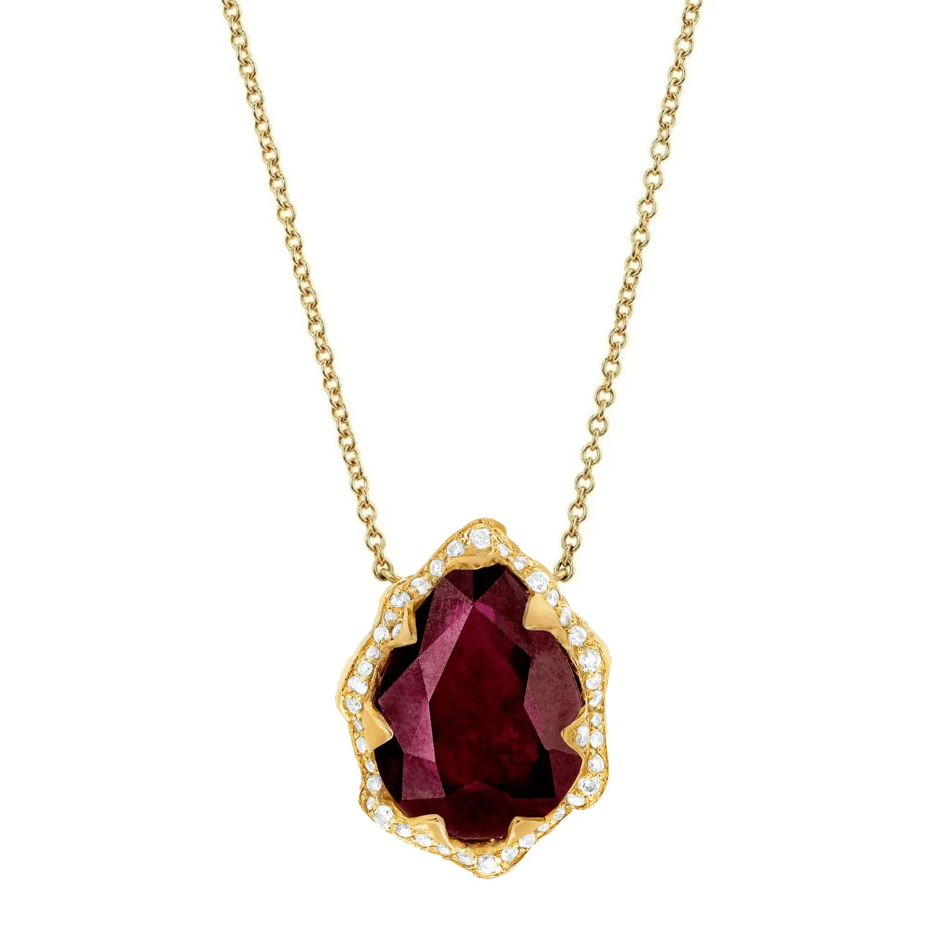 Queen Water Drop Ruby Necklace with Full Pavé Halo | Ready to Ship