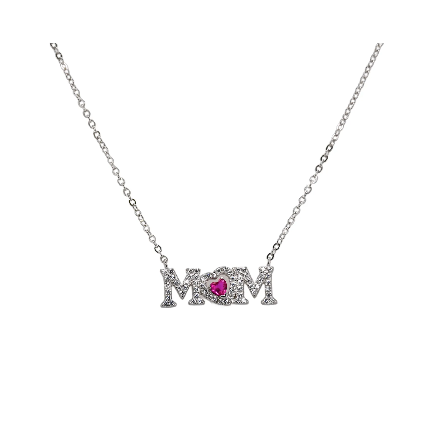 "MOM   Ruby" Pave CZ Necklace