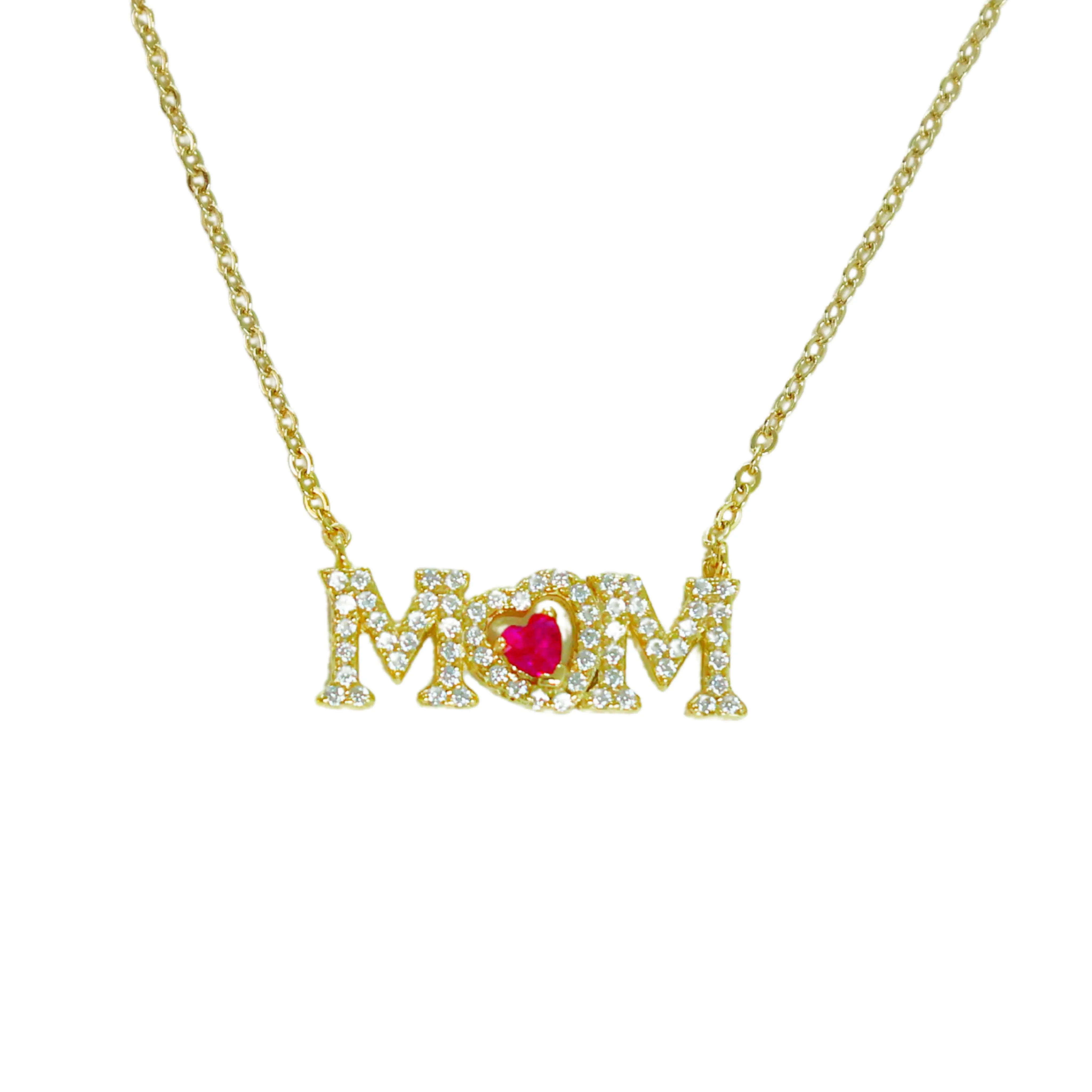 "MOM   Ruby" Pave CZ Necklace