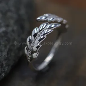 READY TO SHIP Silver Leaf Ring, Adjustable Size, Size 6.5