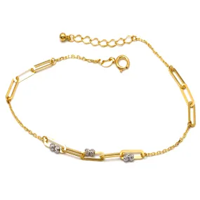 Real Gold 2 Color Paper Clip With Balls Adjustable Size Bracelet 8209 BR1604