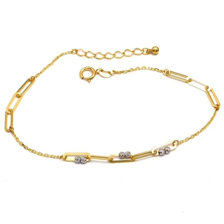 Real Gold 2 Color Paper Clip With Balls Adjustable Size Bracelet 8209 BR1604