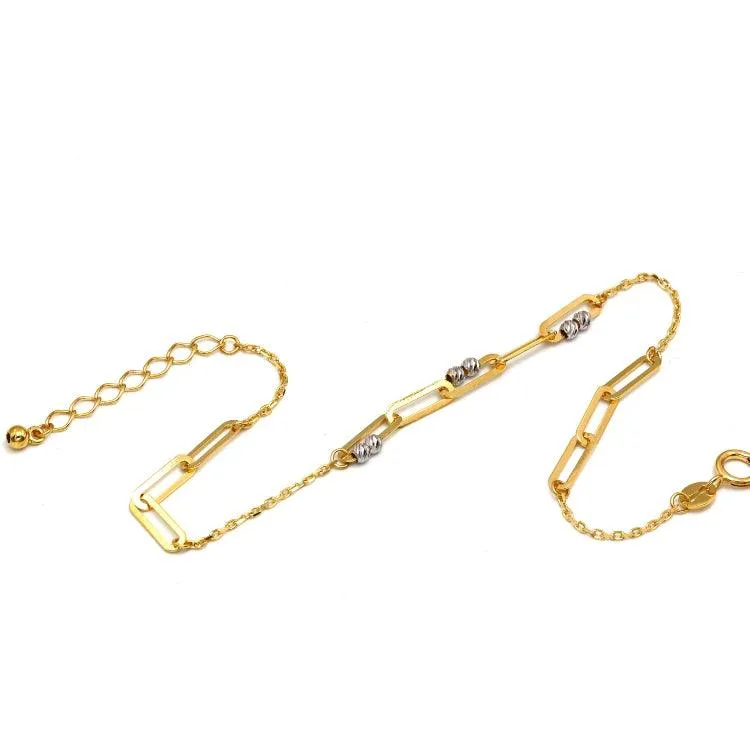 Real Gold 2 Color Paper Clip With Balls Adjustable Size Bracelet 8209 BR1604