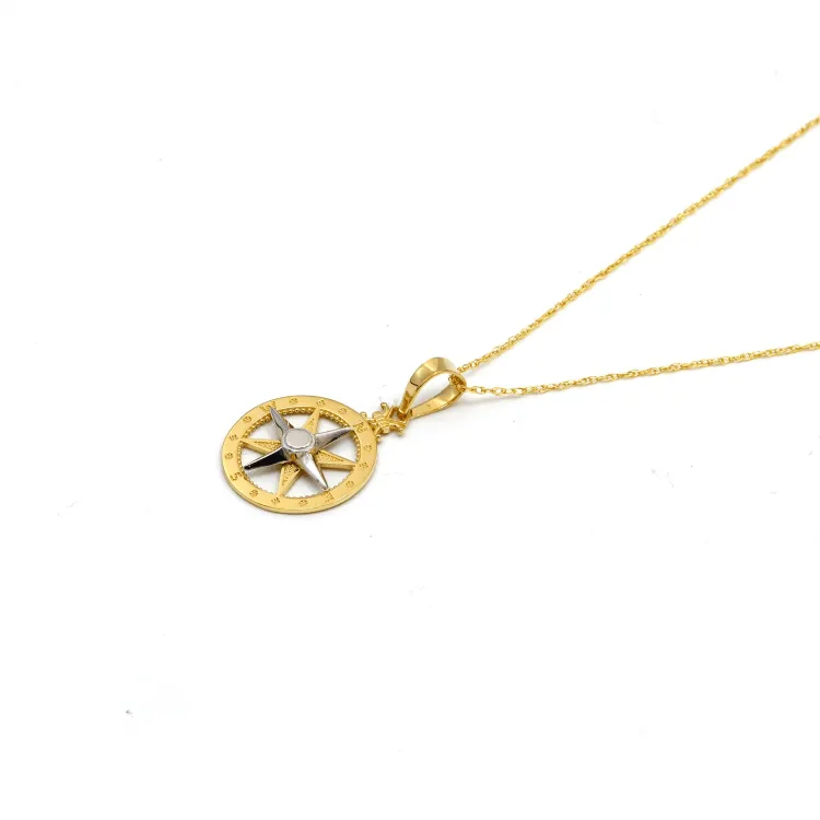 Real Gold 2 color Round Compass Star Necklace 1235-YM CWP 1921