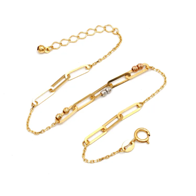 Real Gold 3 Color Paper Clip Beads Ball Adjustable Size Bracelet 8209 BR1645