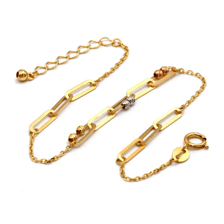 Real Gold 3 Color Paper Clip Beads Ball Adjustable Size Bracelet 8209 BR1645