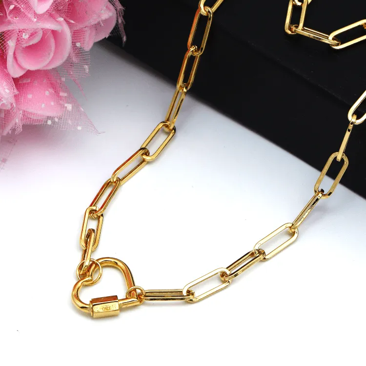 Real Gold Paper Clip With Dangler Heart Screw Lock Necklace 1666 (50 C.M) N1354