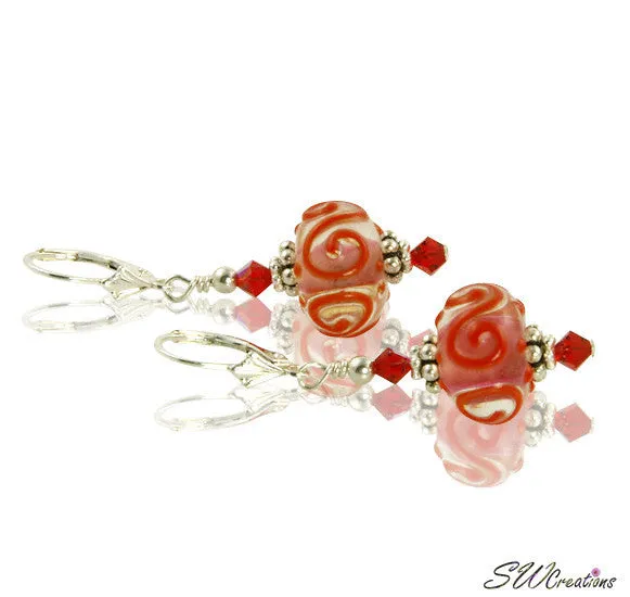 Red Crystal Swirl Lampwork Crystal Earrings