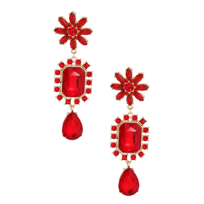 Red Flower Stone Earrings