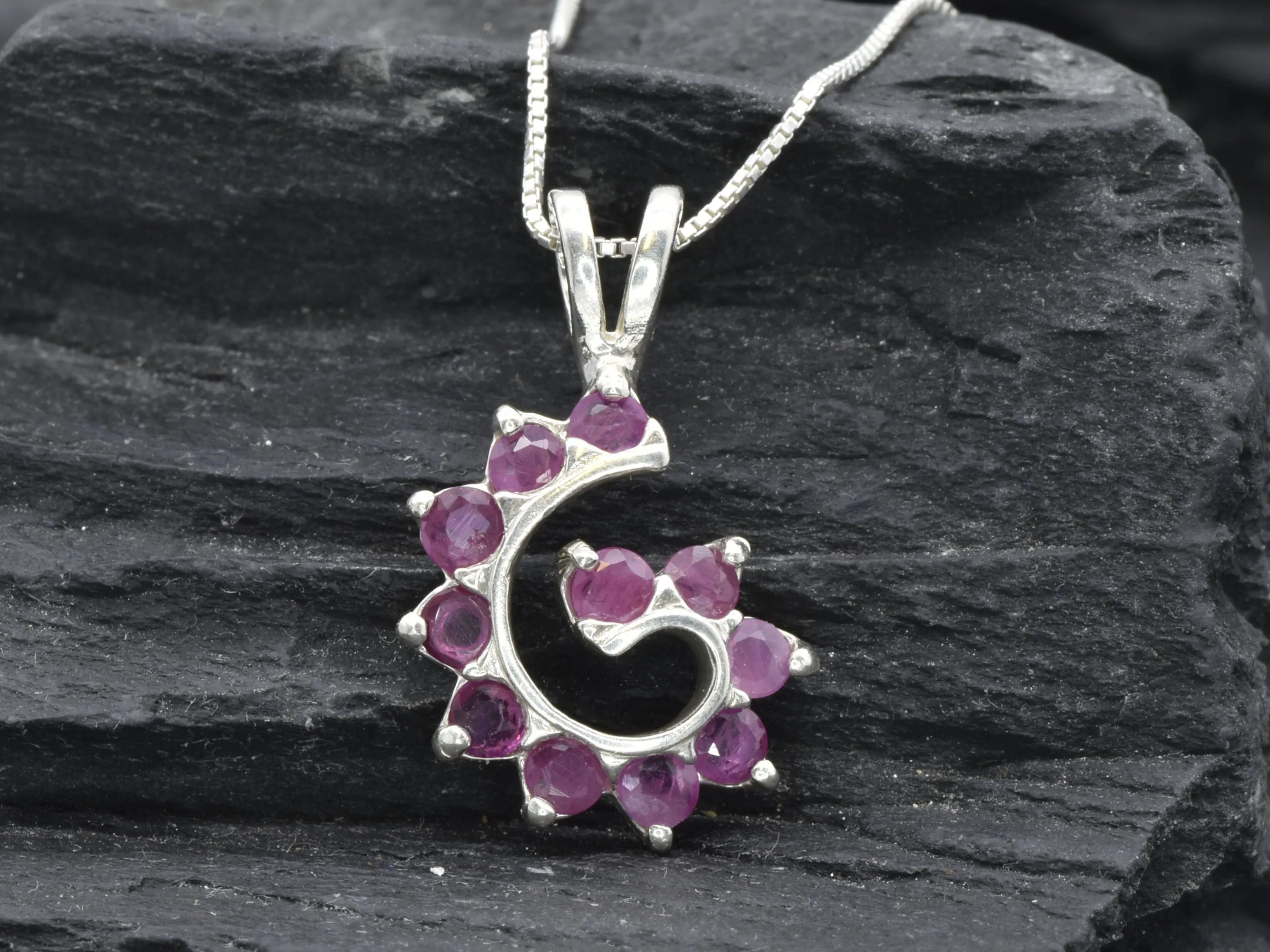 Red Spiral Pendant - Natural Ruby Necklace - Purple Swirl Pendant