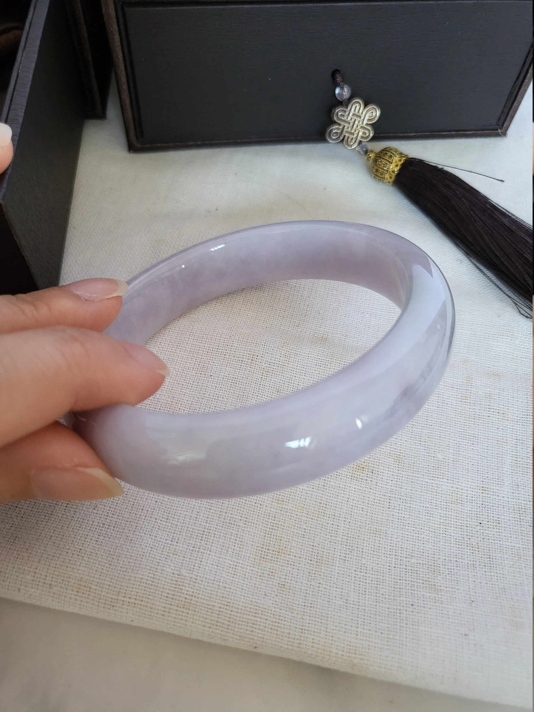 RESERVED RARE Grade A Translucent Light Purple Lavender Natural Jade Wide Bangl]e