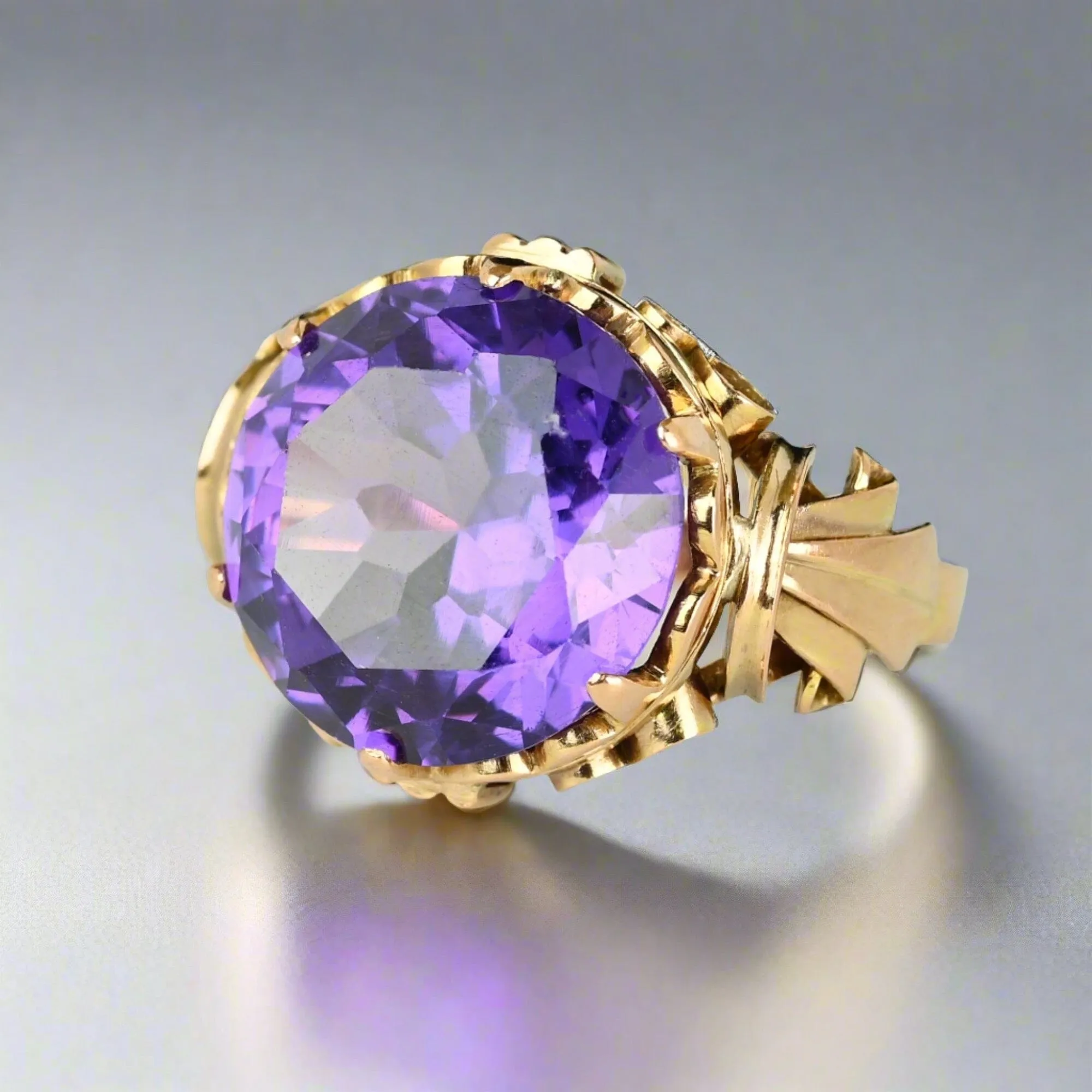 Retro 14K Gold Color Change Purple Sapphire Ring