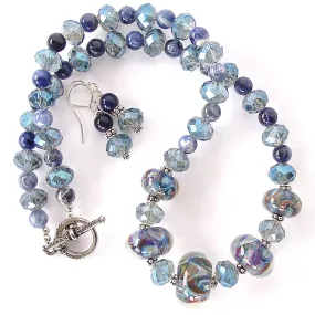 Rhapsody: Blue Crystal Necklace Set with Art Glass