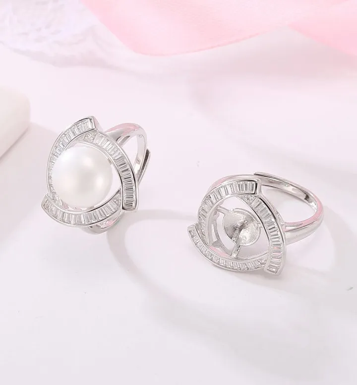 Ring Blank Pearl Setting 10.5mm 925 Solid Sterling Silver Bezel Flower Cup Adjustable For One Bead DIY Jewelry Finding Wholesale 1pc