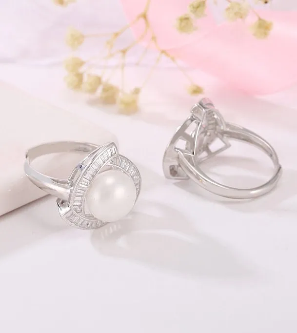 Ring Blank Pearl Setting 10.5mm 925 Solid Sterling Silver Bezel Flower Cup Adjustable For One Bead DIY Jewelry Finding Wholesale 1pc