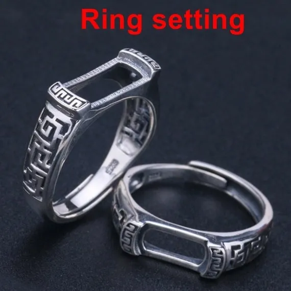 Ring Setting Blank Bezel 10 13mm 1pc 2.2g 925 Sterling Silver Adjustable for 1 Rectangle Shape Cabochon Cameo No Prongs Wholesale Available