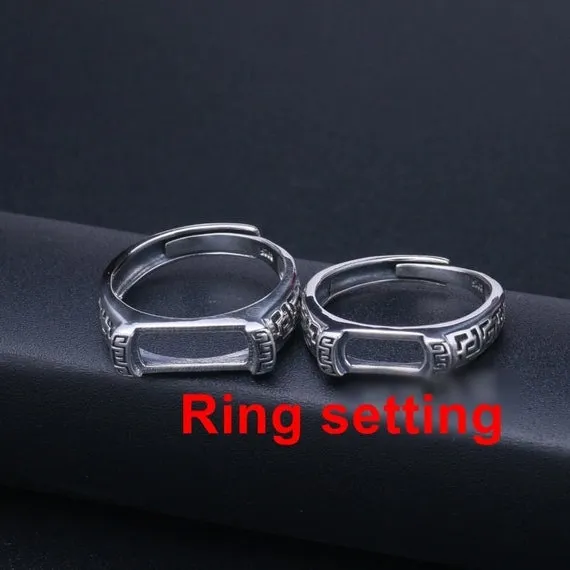 Ring Setting Blank Bezel 10 13mm 1pc 2.2g 925 Sterling Silver Adjustable for 1 Rectangle Shape Cabochon Cameo No Prongs Wholesale Available