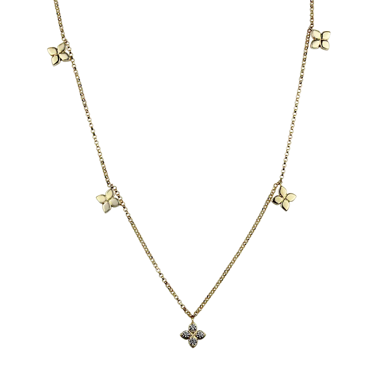 Roberto Coin 18k Yellow Gold Diamond Flower Station Necklace