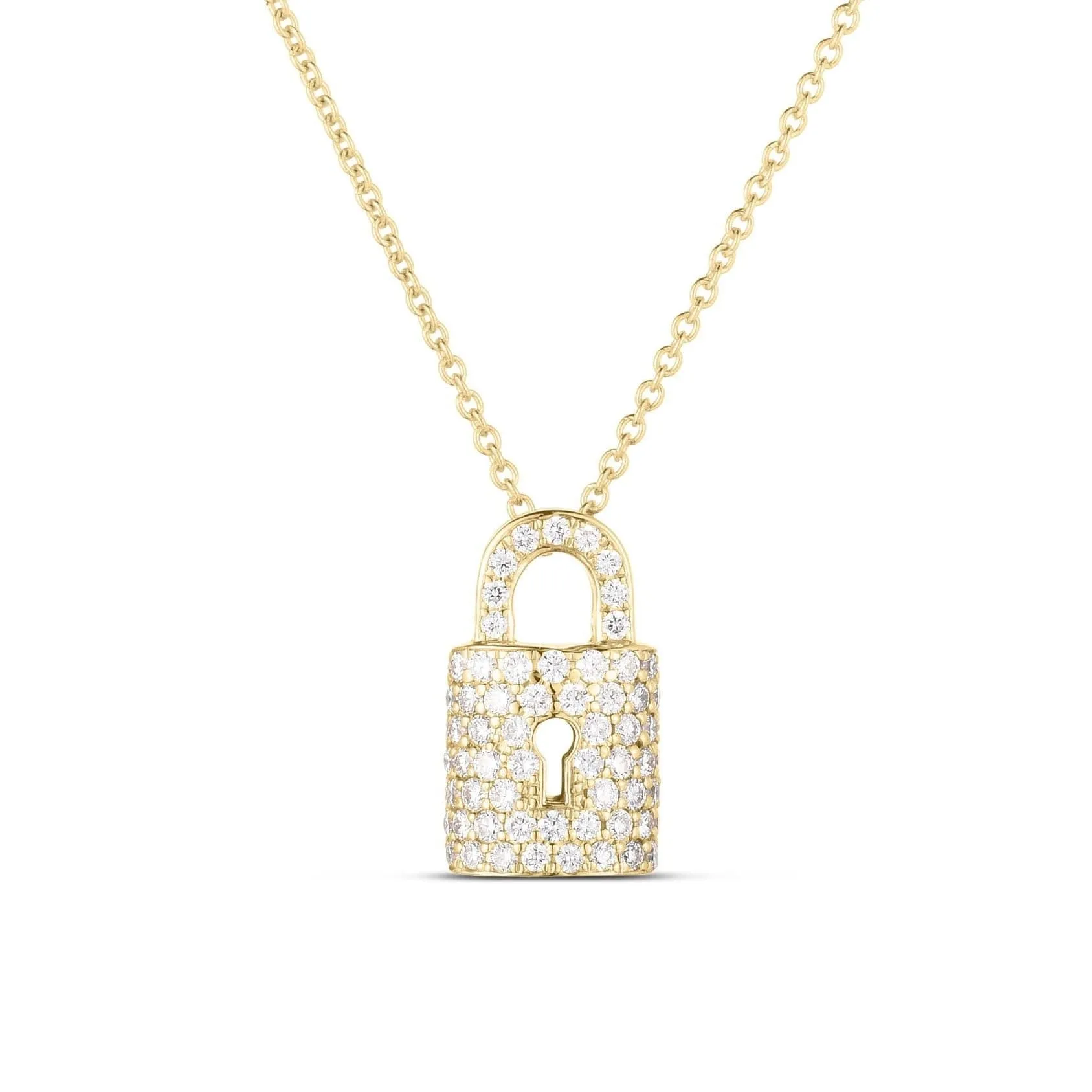 Roberto Coin Tiny Treasures 18K Yellow Gold Diamond Lock Necklace