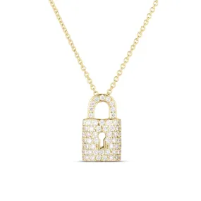 Roberto Coin Tiny Treasures 18K Yellow Gold Diamond Lock Necklace