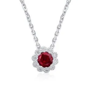 Ron Rosen 14K White Gold Ruby and Diamond Halo Slide Pendant (91519)