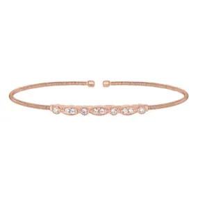 Rose Gold Finish Sterling Silver Cable Cuff Bracelet with Simulated Diamond Marquis & Round Design