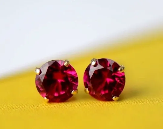 Round Birthstone Stud Earrings 14K Solid Yellow Gold 3mm to 6mm