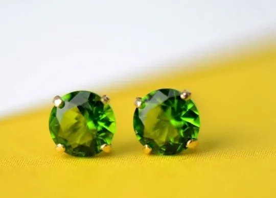 Round Birthstone Stud Earrings 14K Solid Yellow Gold 3mm to 6mm