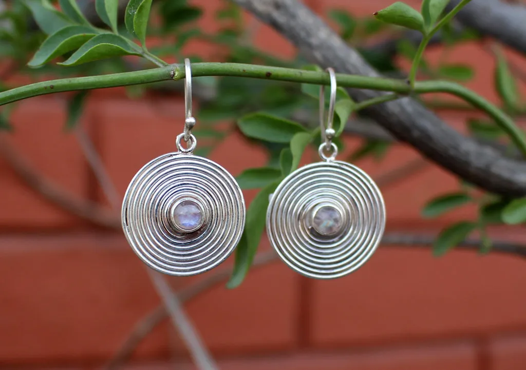 Round Spiral Silver Drop Earrings