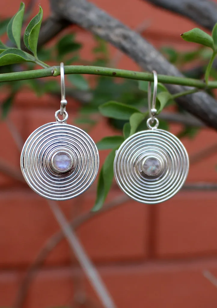 Round Spiral Silver Drop Earrings