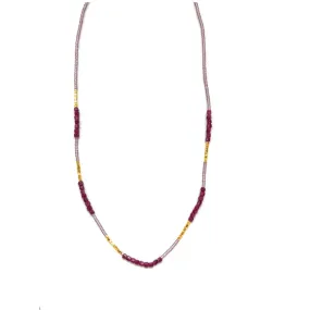 Ruby accents on pink seed necklace