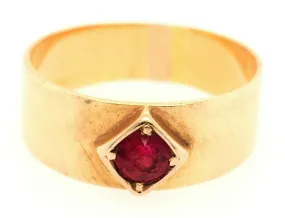 Ruby & 18ct Yellow Gold Wide Band Ring - Fine Vintage Jewellery - Size P 1/2