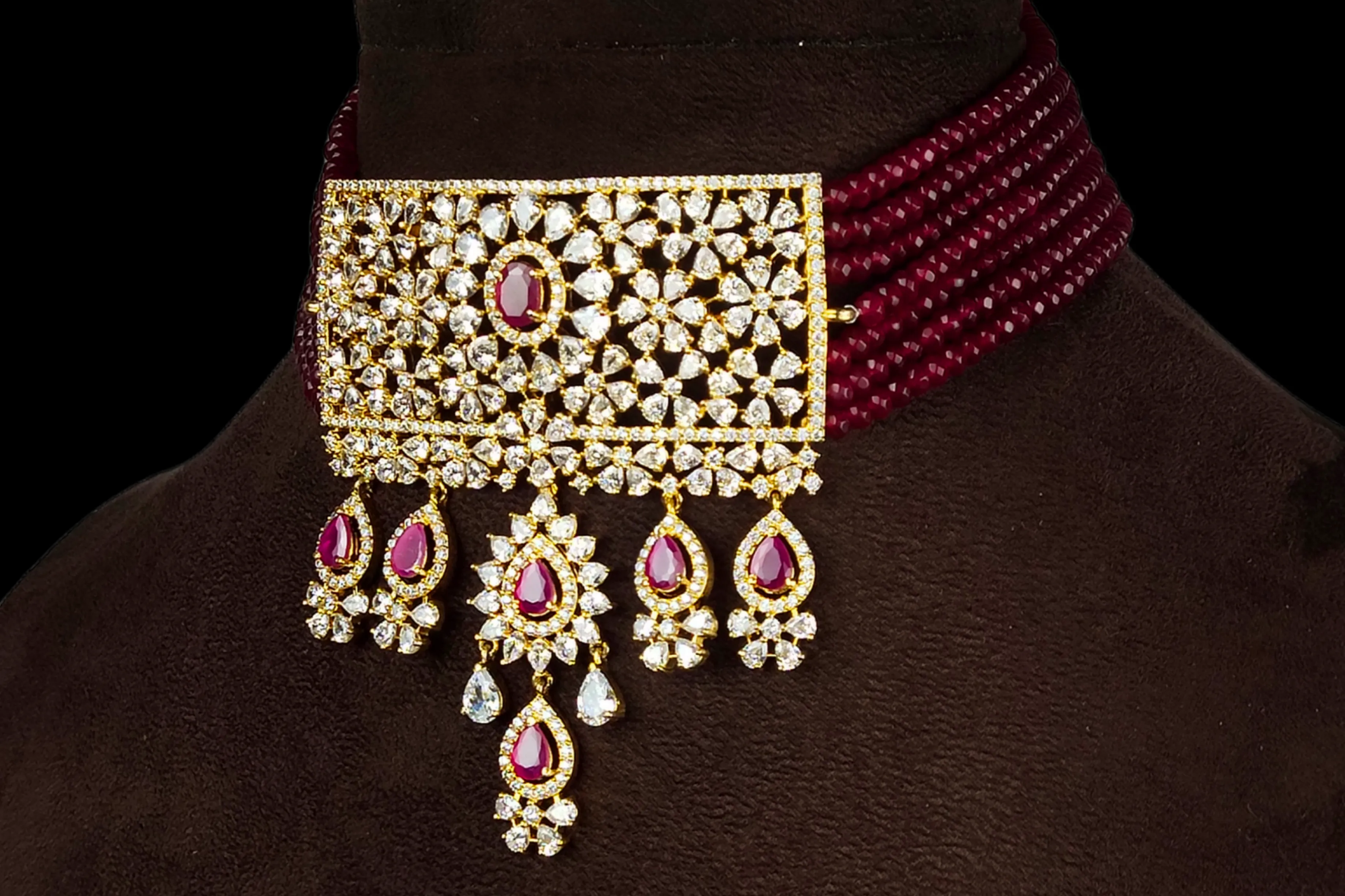 Ruby Beads Choker Set With  Pendant By Asp Fashion Jewellery