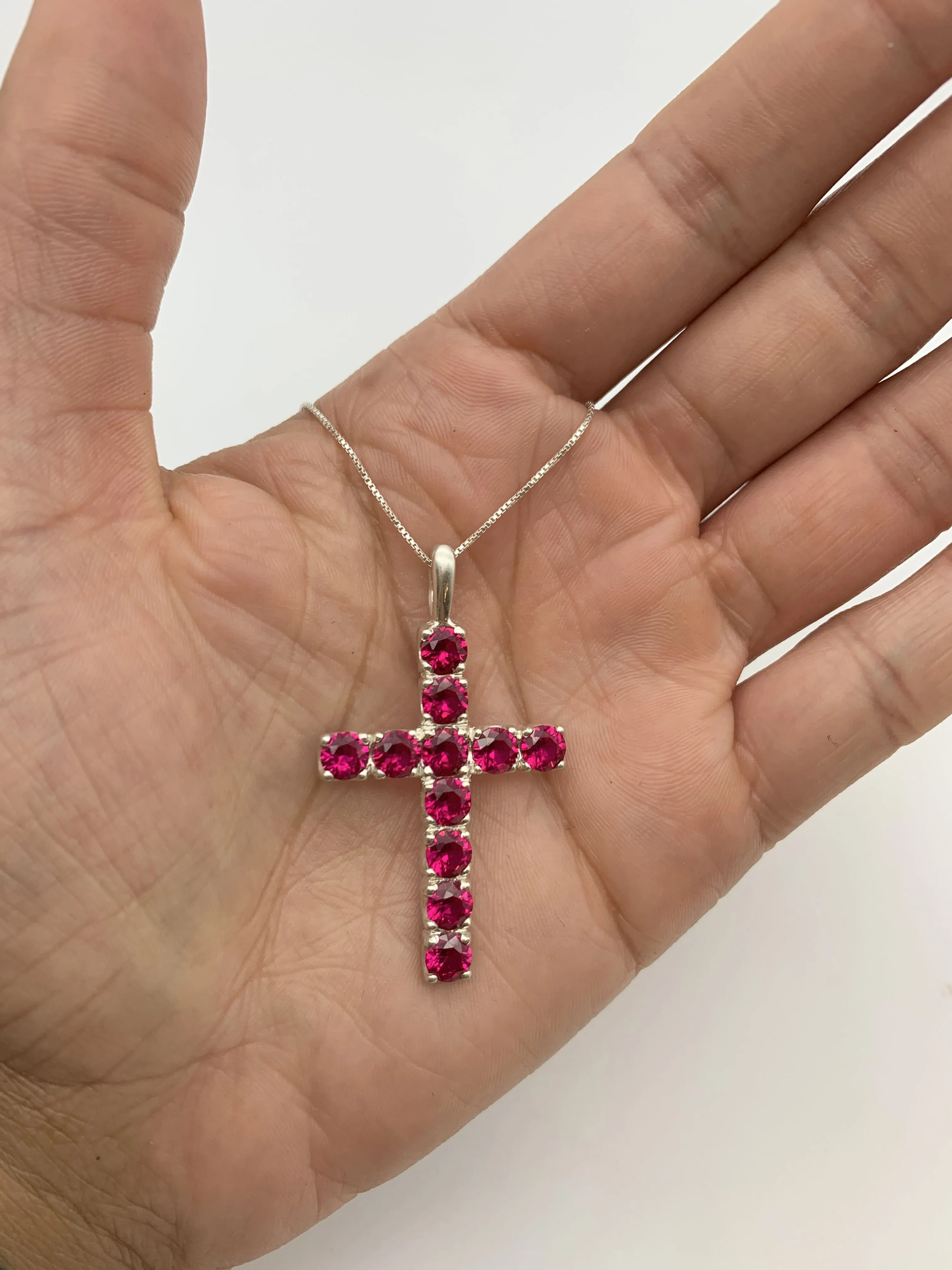 Ruby Cross Pendant - Red Christian Necklace - July Birthstone Necklace