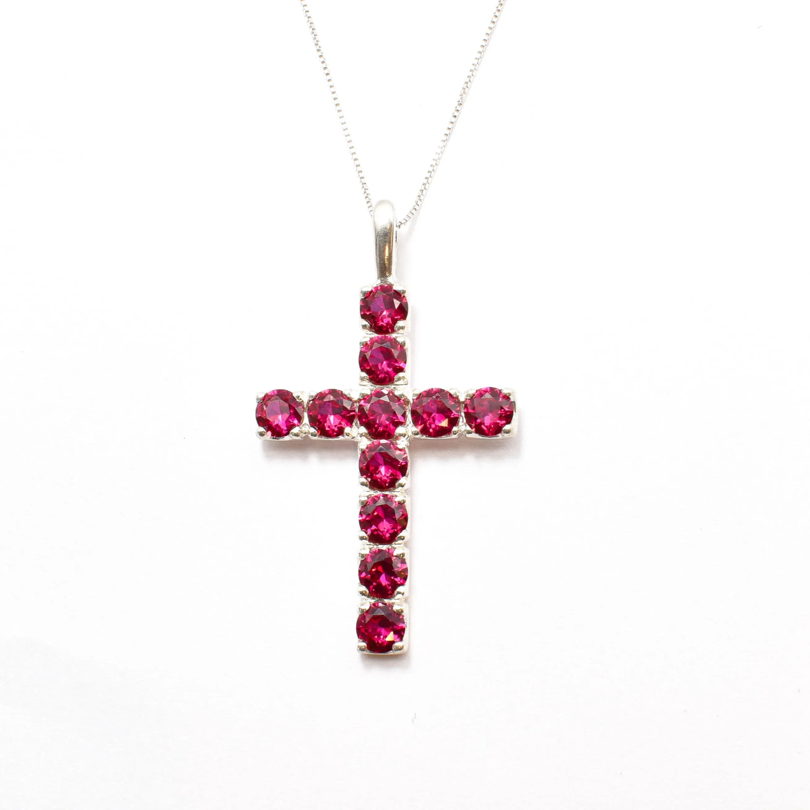 Ruby Cross Pendant - Red Christian Necklace - July Birthstone Necklace