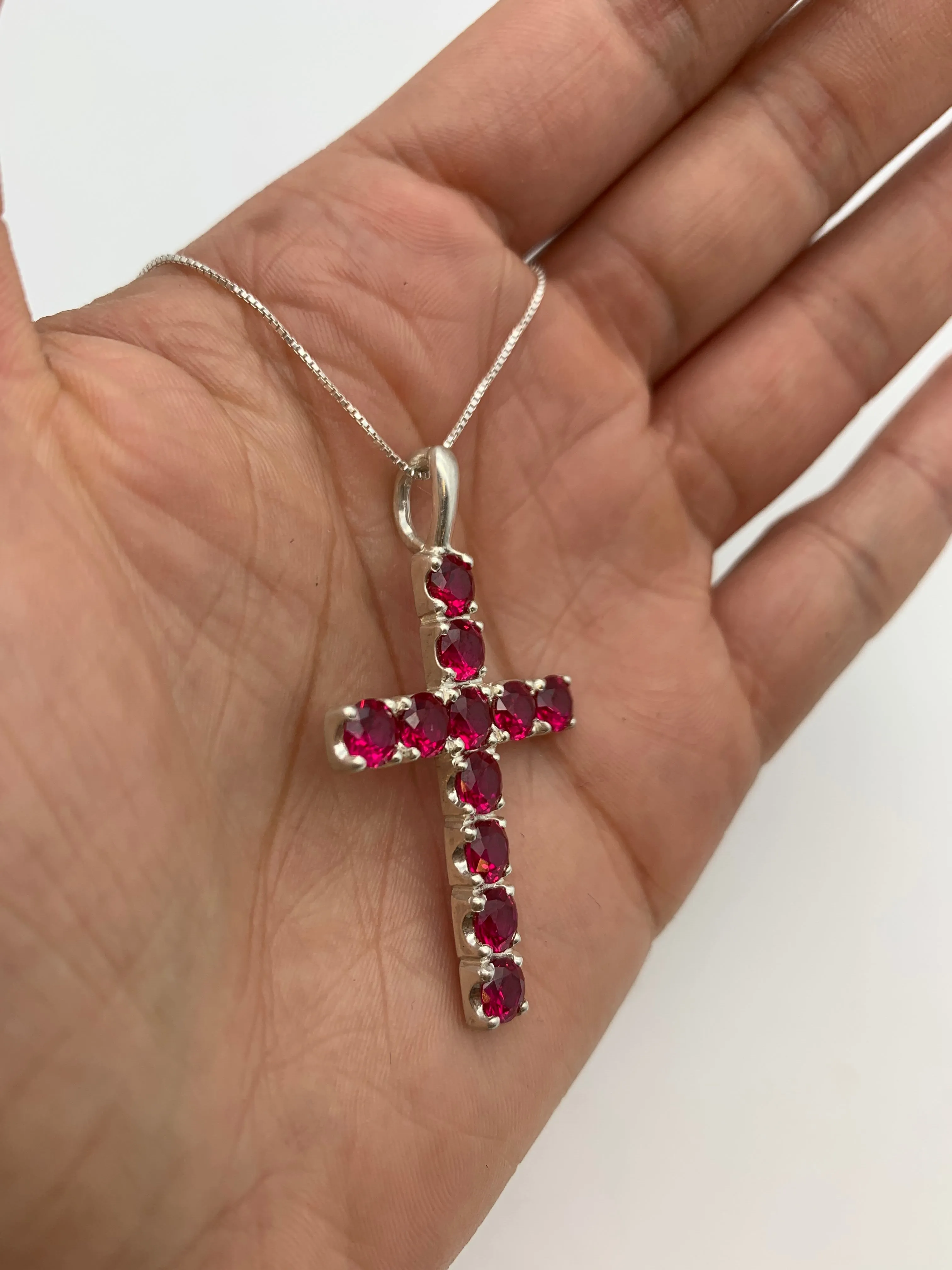 Ruby Cross Pendant - Red Christian Necklace - July Birthstone Necklace