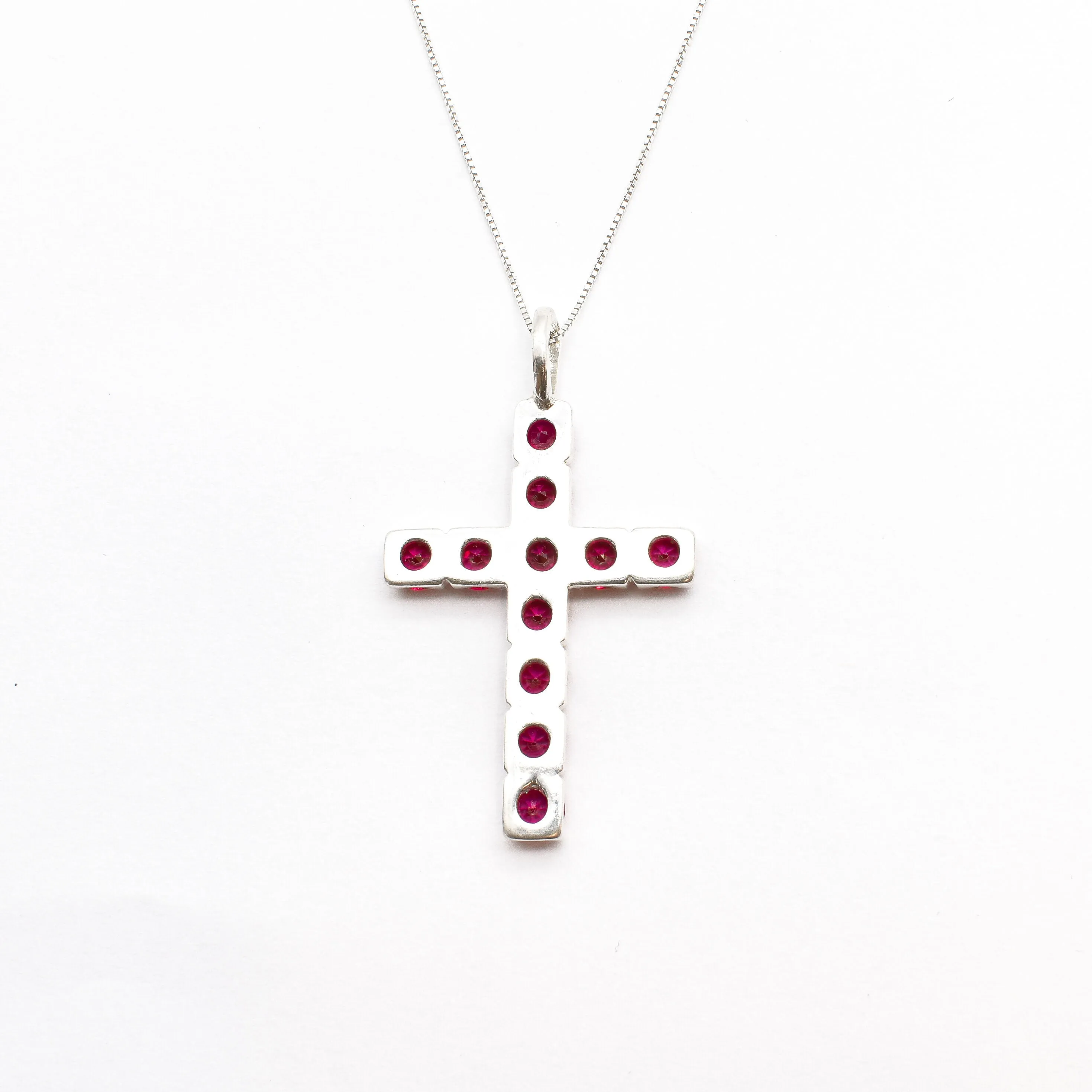 Ruby Cross Pendant - Red Christian Necklace - July Birthstone Necklace