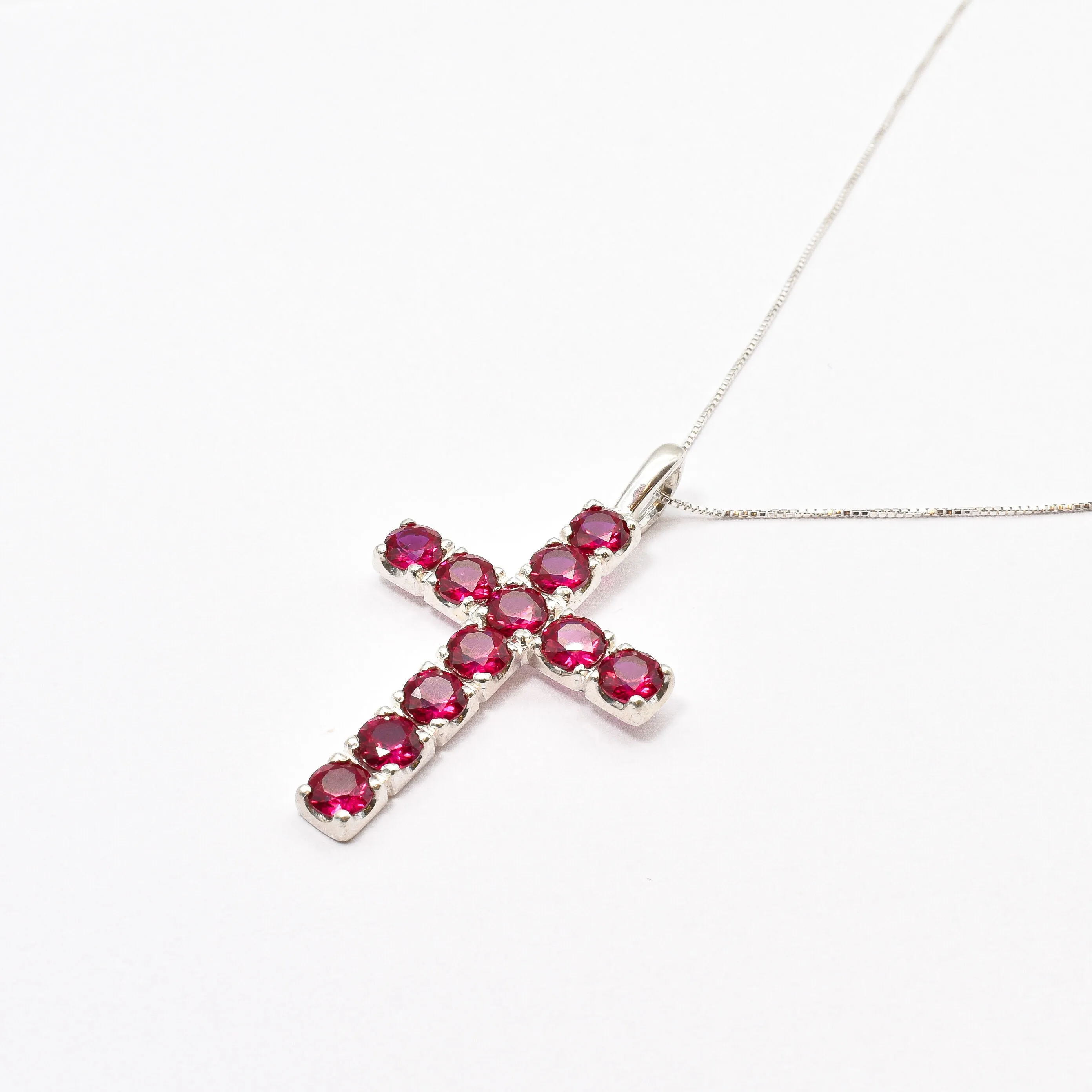 Ruby Cross Pendant - Red Christian Necklace - July Birthstone Necklace